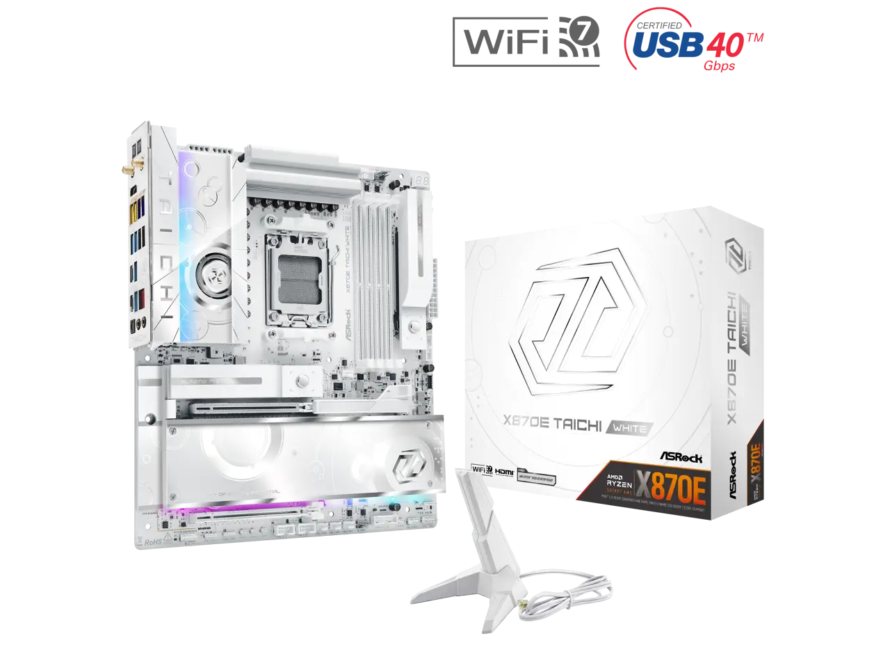 ASRock X870E Taichi White AM5 AMD X870E EATX Motherboard - Wi-Fi 7, PCIe 5.0, USB4, DDR5 8200+ (OC), 10GbE LAN