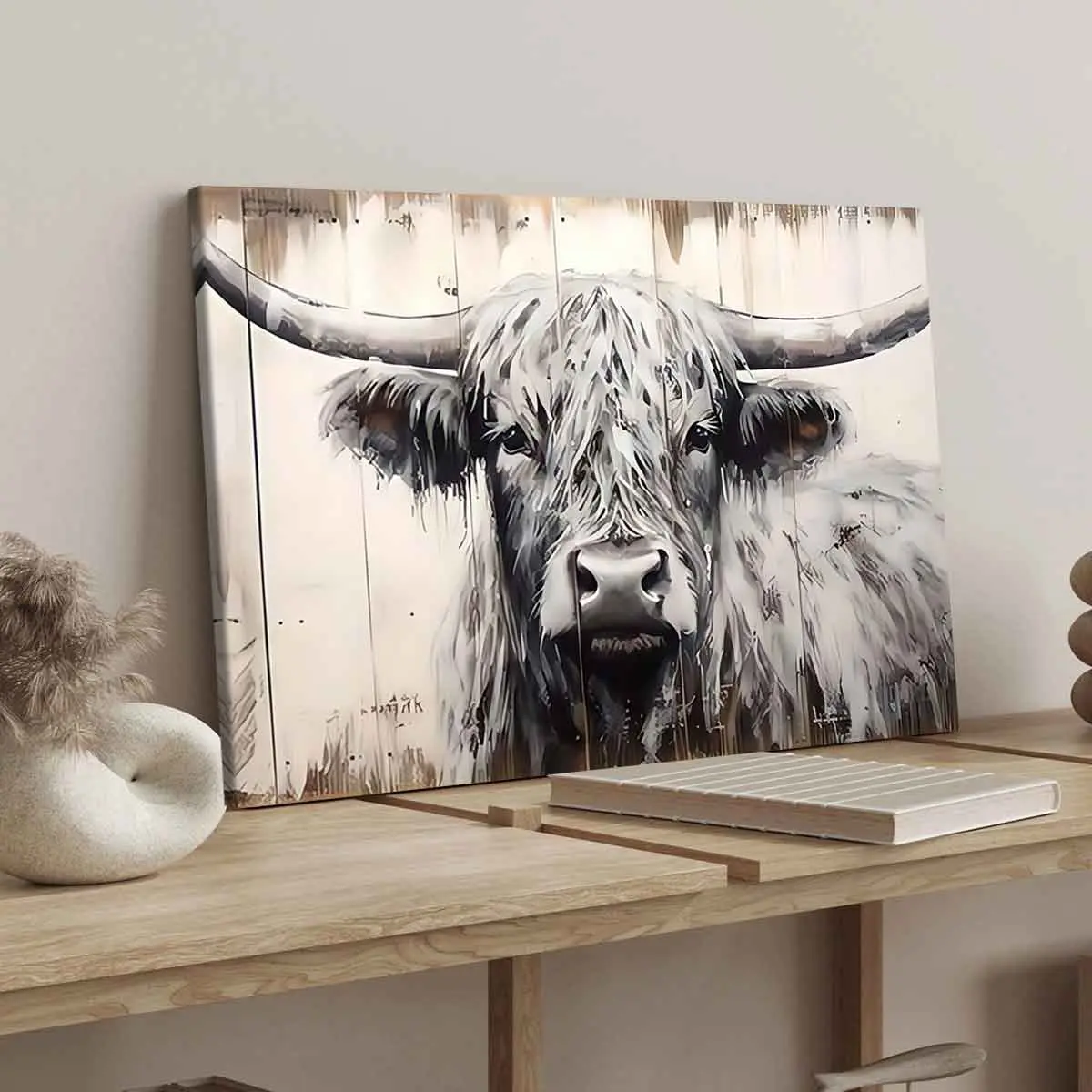 Vintage Highland Cow Canvas Print, Solid Wood Frame, Modern Art Decor, Artistic, Rectangle Design, Waterproof & High-Definition, Ideal Gift for Home Office Wall Artwork, Modern Home Decoration, Wall Decor Pictures, Decoration Items, Picture Image Prints