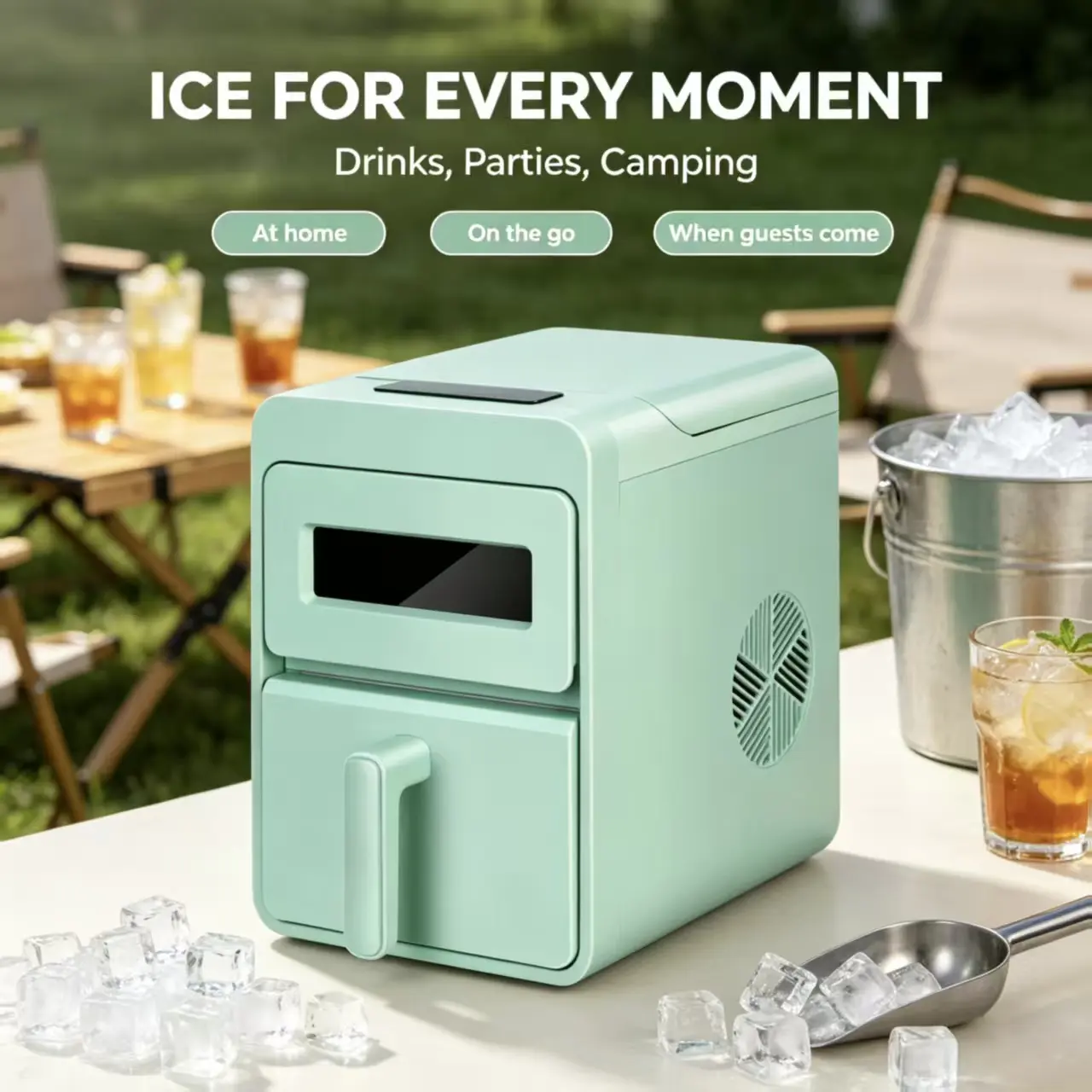 Compact Ice Maker Machine – 2 Ice Sizes, Quiet Operation, Perfect for Kitchen & RV