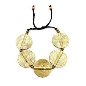 Brass Eternal Circle Bracelet with Textured Discs and Adjustable Cord for Stylish Wear
