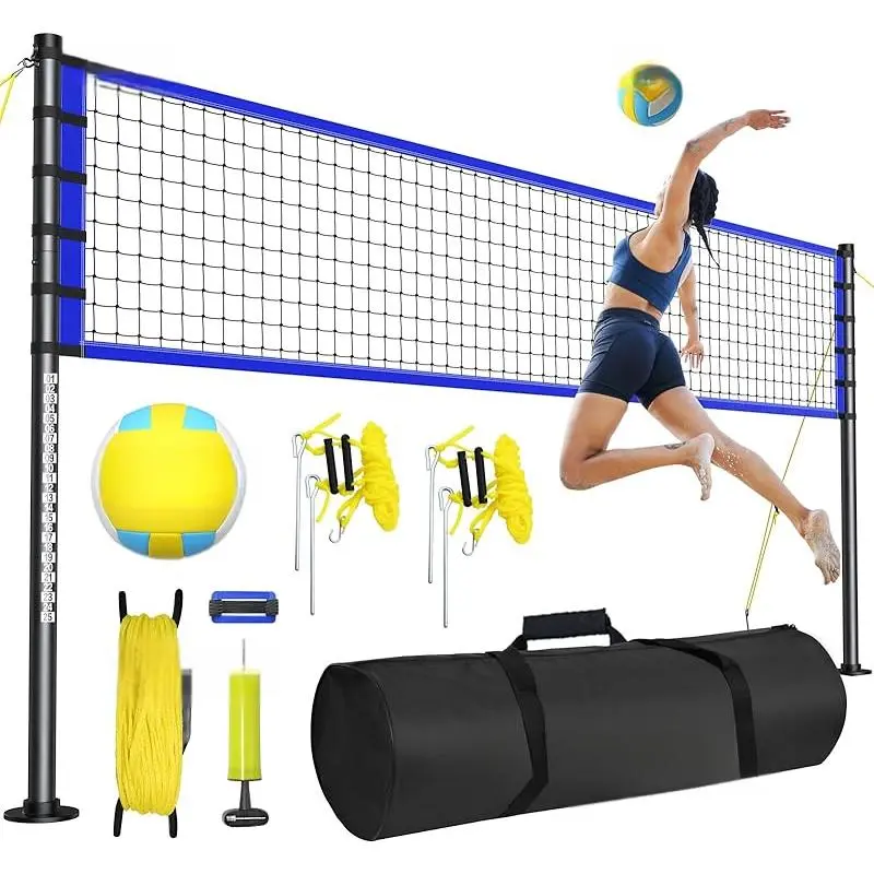 Portable Volleyball Net Set for Backyard, Beach & Outdoor - Regulation Size, Height-Adjustable Poles, PU Volleyball with Pump, Carrying Bag, Volleyball Equipment, Soft Volleyball