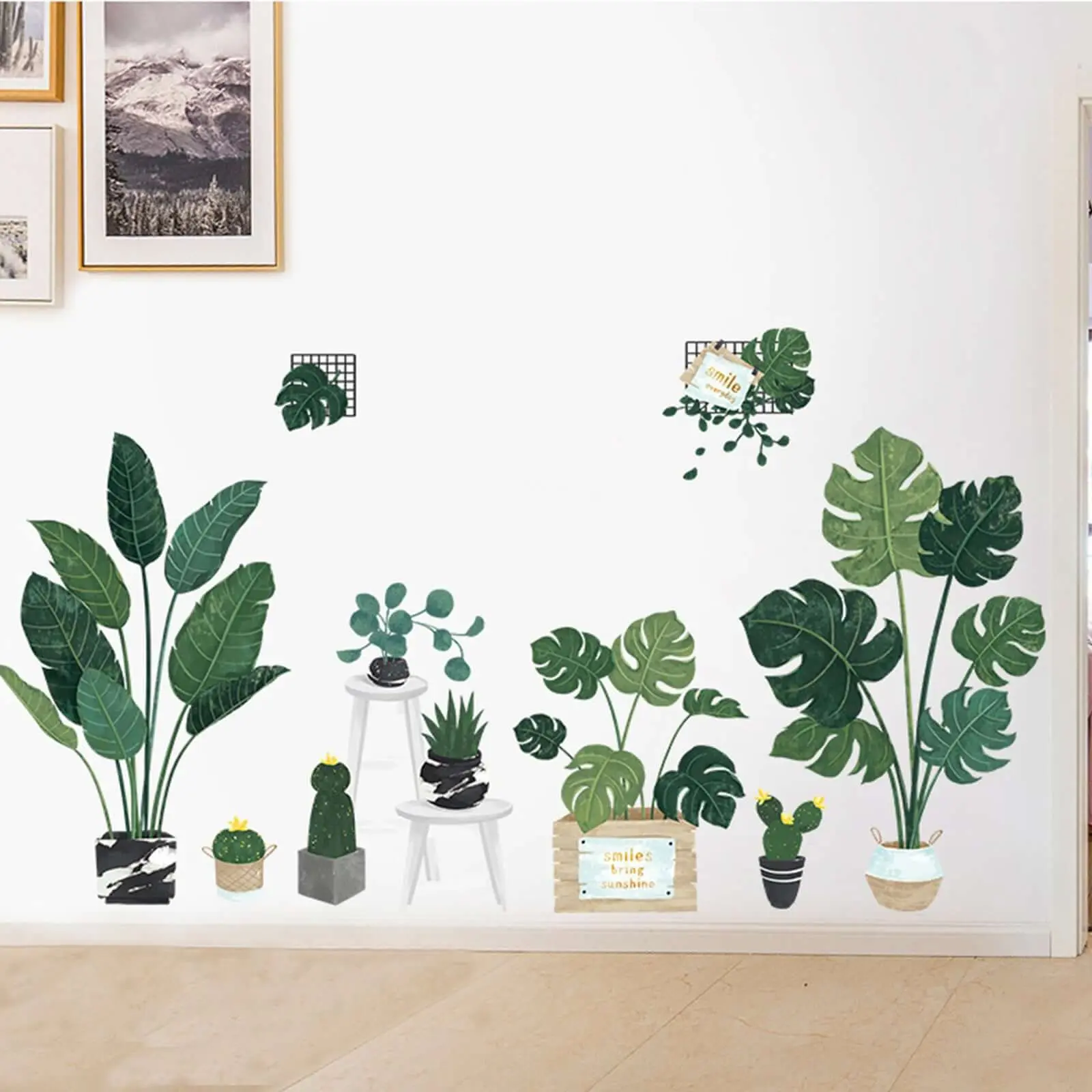 Green Tropical Potted Plant & Planter Decorative Stickers, Peel-and-Stick Renter-Friendly Tile Sticker, Removable Wallpaper, Adhesive Film Murals for Living Room, Nursery Wall Decor, DIY Wall Upgrade Supplies, Tiles Sticker, Living Room Decor
