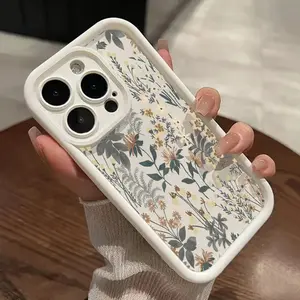 Vintage Flower Pattern TPU Phone Case for iPhone 16 15 14 Pro Max 13 12 11 XR XS Plus Shockproof Full Camera Protection Durable slim Silicone Cover Cellphone Protective