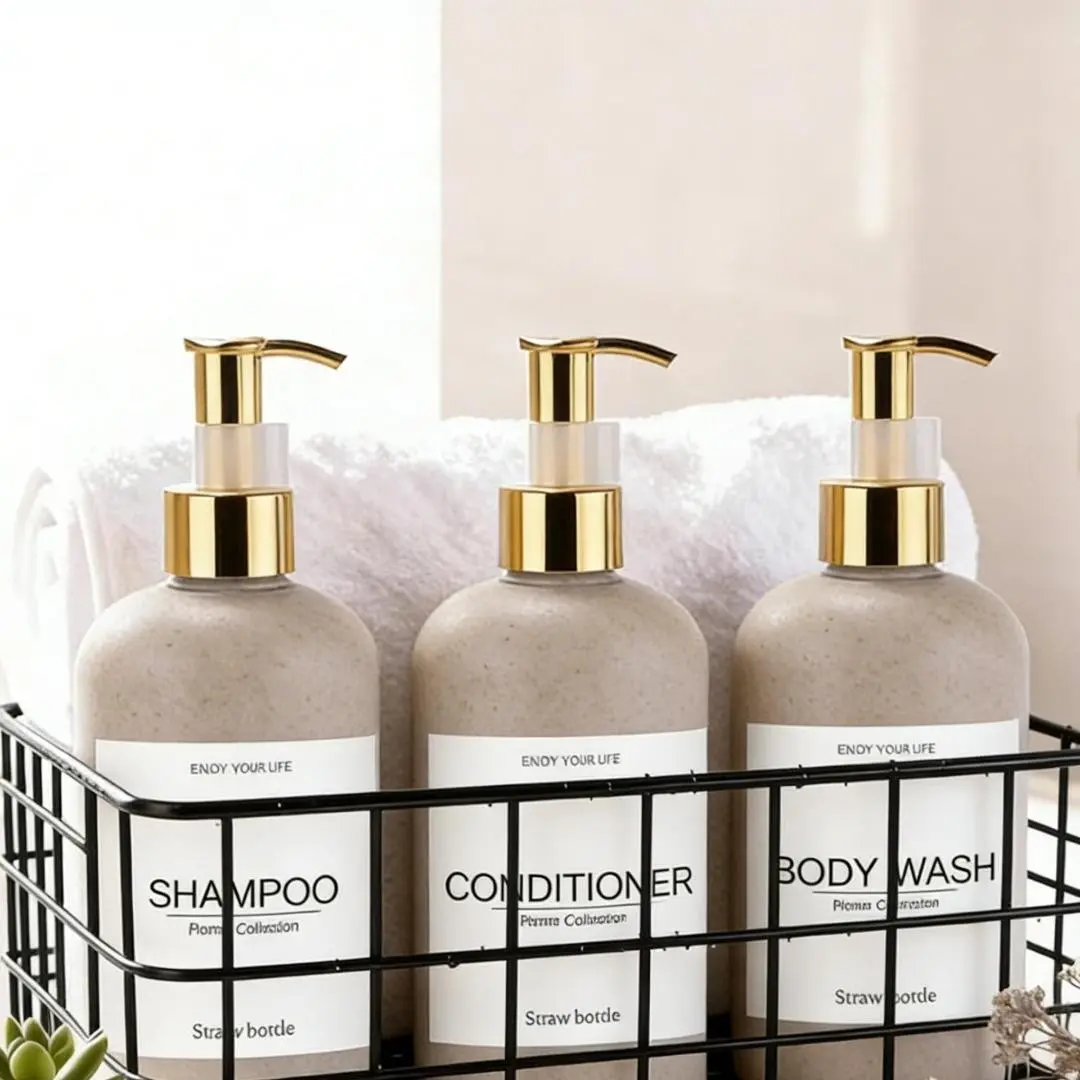 1 set/3 pieces 250ml biodegradable wheat straw bottles, empty plastic Pump dispensing bottles, liquid dispensing bottles, household soap dispensers - for home bathroom and kitchen use, family pack, travel pack