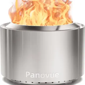 Outvue 22 Inch Smokeless Fire Pit Stainless Steel Wood Burning Outdoor Firepit for Patio Backyard Camping with Removable Ash Pan Modern