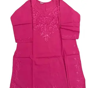 Pure Cotton Kurti - Classic Pink Embroidered Design for Everyday Wear Comfortable Breathable Material
