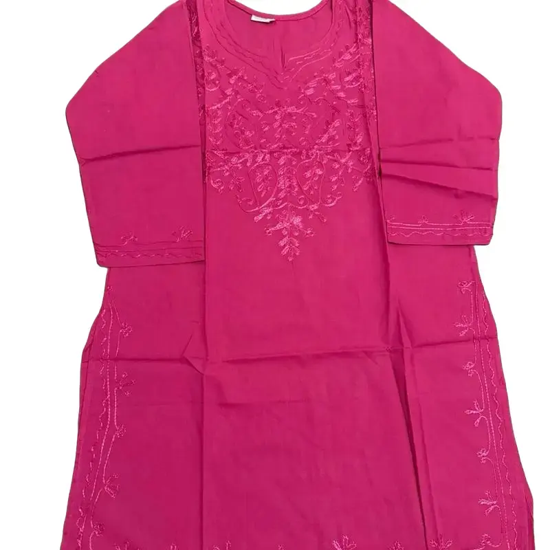 Pure Cotton Kurti - Classic Pink Embroidered Design for Everyday Wear Comfortable Breathable Material
