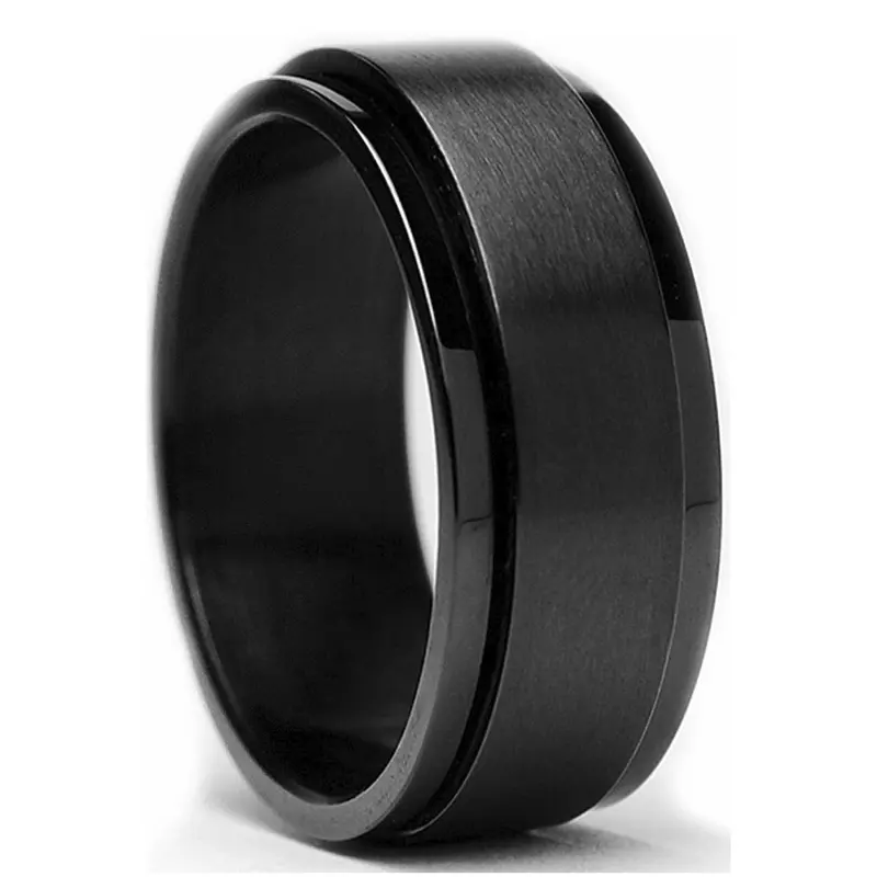 Men's 8MM Black Stainless Steel Minimalist Hypoallergenic Beautiful Ring - Anxiety Fidget Jewelry, Elegant Everyday Band, Men's Accessories, Sizes 6 to 15, Boyfriend Gift