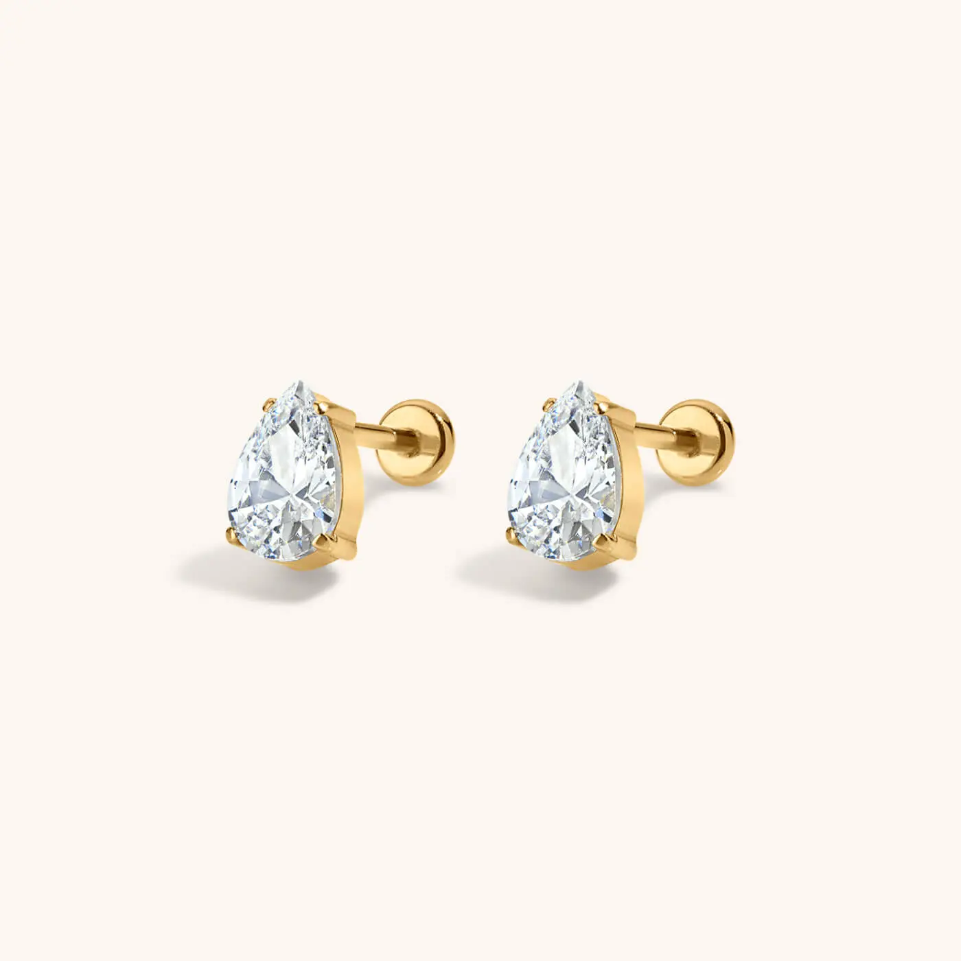 Pear-Shaped CZ Nap Earrings, 6mm Hypoallergenic Titanium Celestial Studs for Constellation Piercings, High Quality CZ