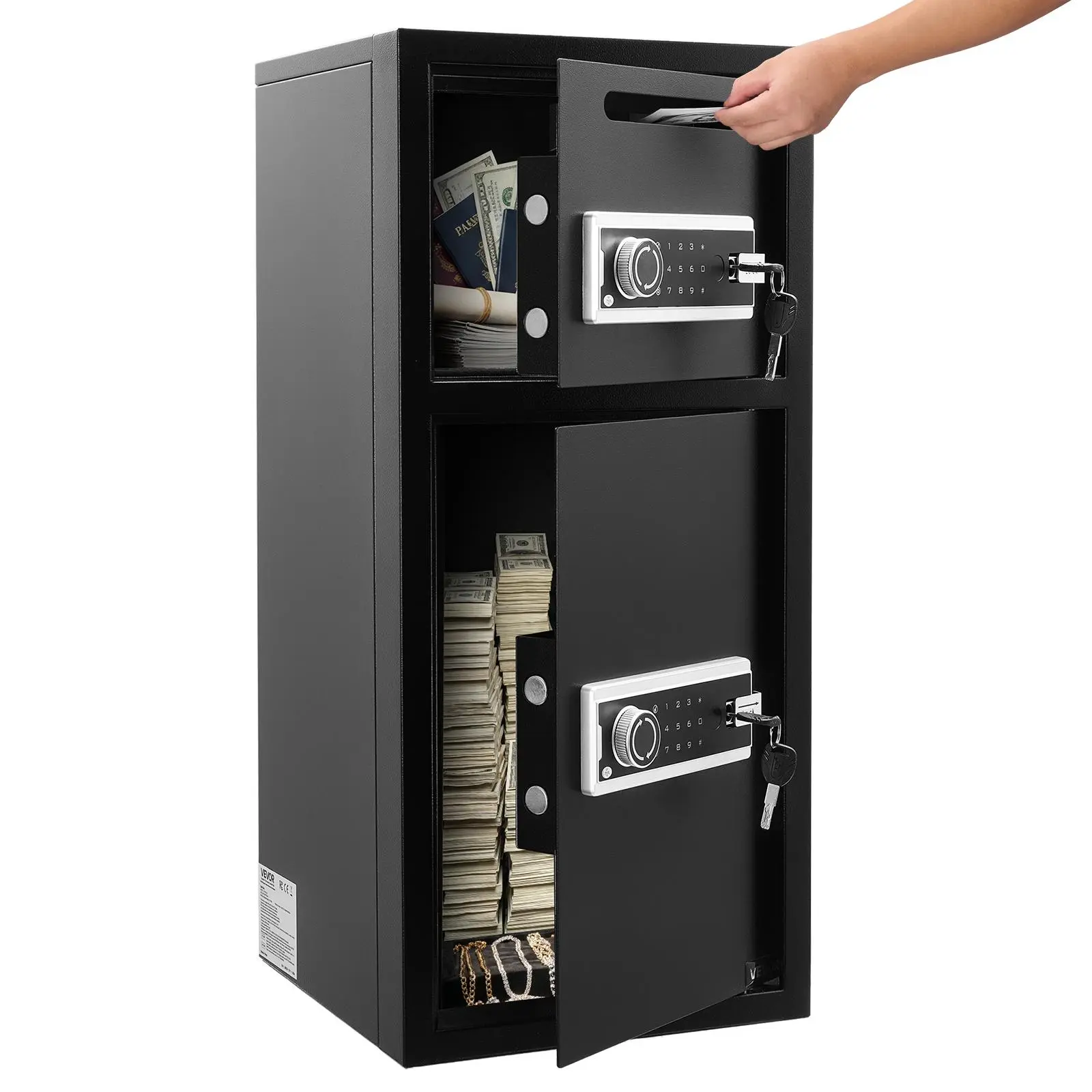 VEVOR Double Door Home Safe Box, 3.3 Cu. Ft Heavy-Duty Anti-Theft Storage with Digital Keypad, Key Lock, Drop Slot, Drill Installation, Backup Power Supply Box, for Money, Firearm, Jewelry, Bank Cards, Led Lights, Aa Batteries