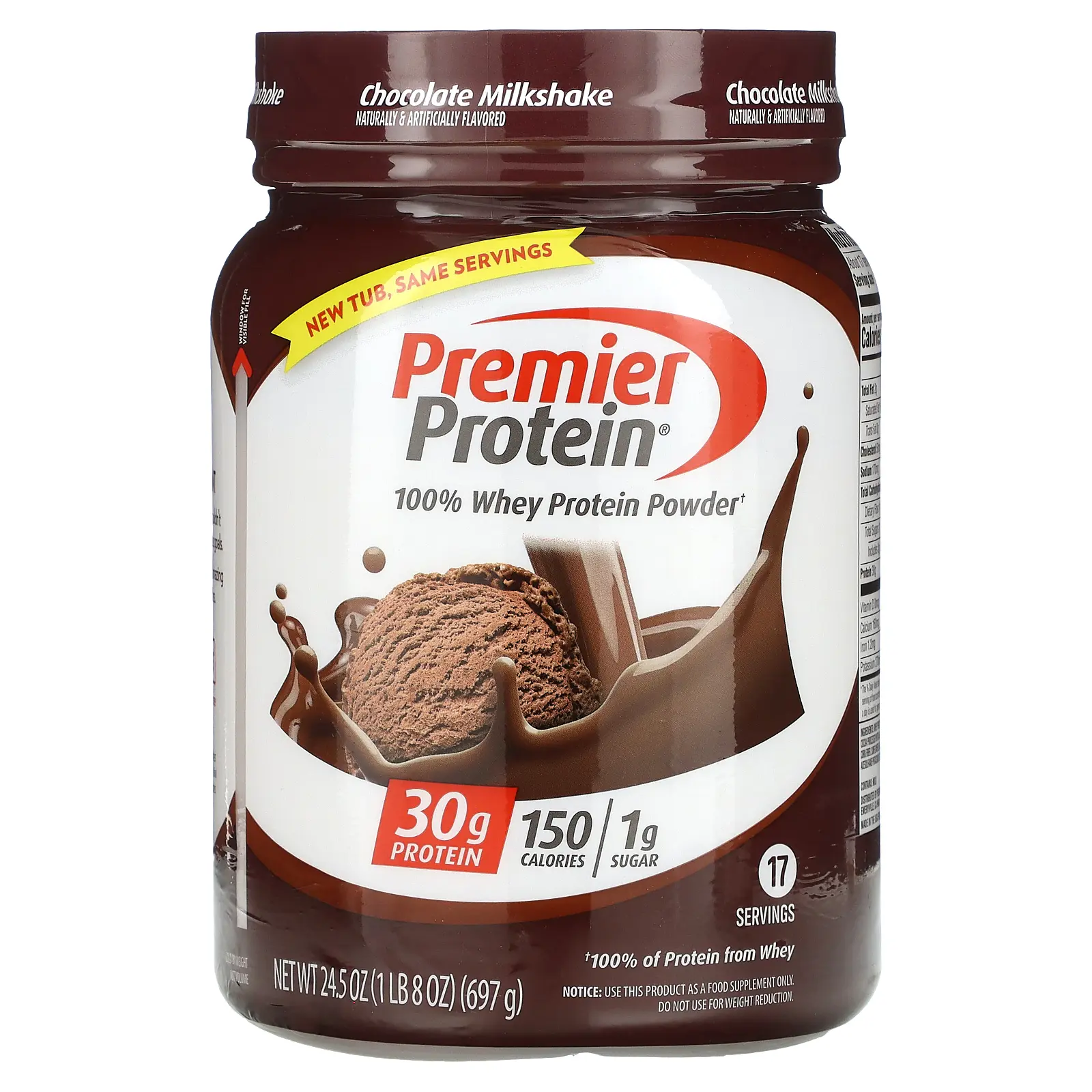 Premier Protein 100% Whey Protein Powder, Chocolate Milkshake, 1 lb 8 oz (697 g)