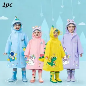 Soft Waterproof Kids Raincoat - Lightweight EVA Material, Cute 3D Tail Design with Pockets, for 1-6 Years Old Boys Girls Outdoor Daily Use