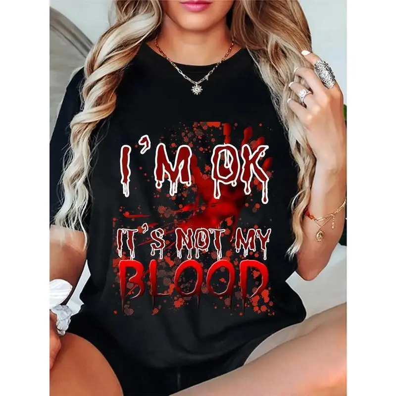 100% Cotton Bloody Halloween I'm Fine It's Not My Blood Men Women T-ShirtMenswear shirts men