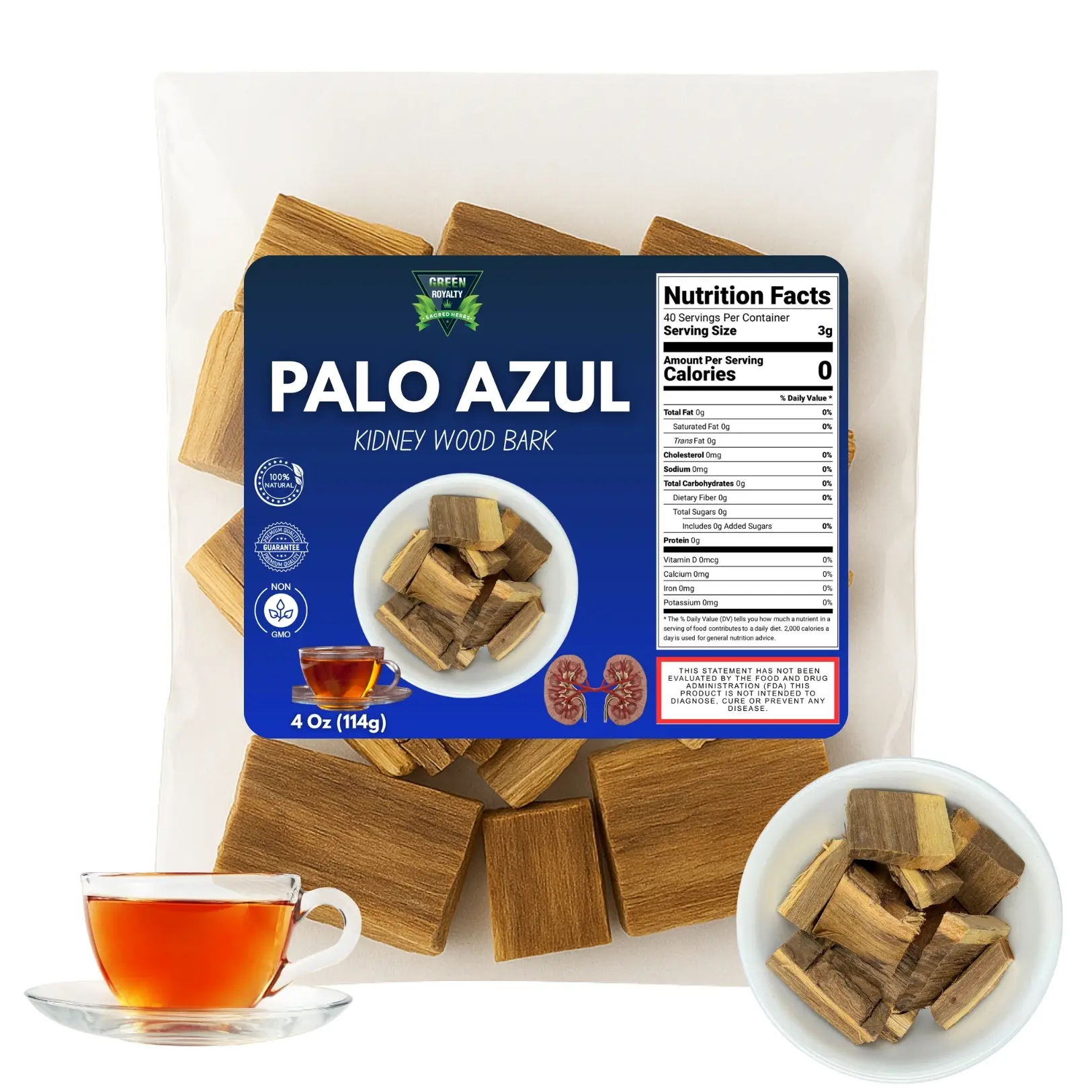 Palo Azul (4oz Bag) Herbal tea | Kidney Wood Bark | Te herbal | Makes 40+ cups | All Natural, Drink, Beverage