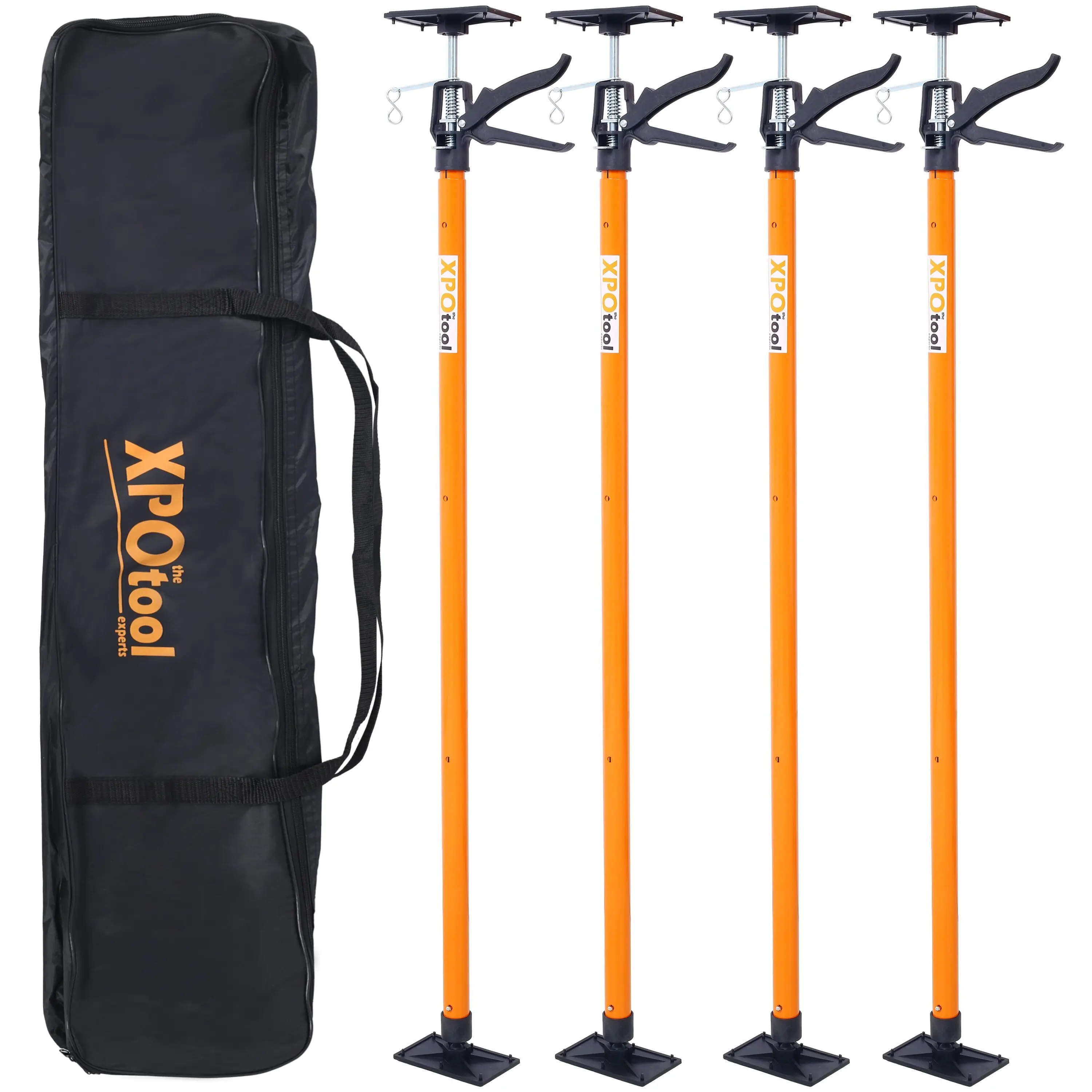 4-Pack Adjustable Steel Support Poles (45-114 in) - Dual Knob and Pin Adjustments, 360-Degree Swivel, Ergonomic Handle, Hands-Free Operation, Carry Bag for Crown Molding, Drywall Supports, DIY Home Projects, Woodworking Projects