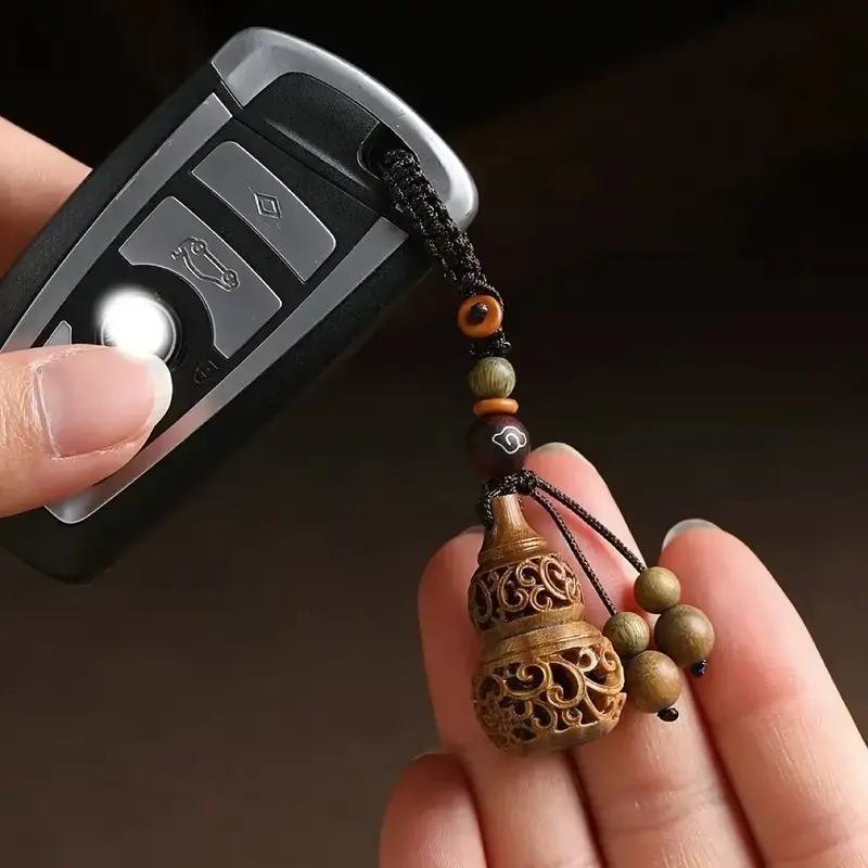 Elegant Sandalwood Gourd Keychain, Handwoven Cord, Versatile Wooden Keychain, Handmade Keychain, Perfect for Car Keys, Car Key Chains, Backpacks, Smartphones, Ideal Gift
