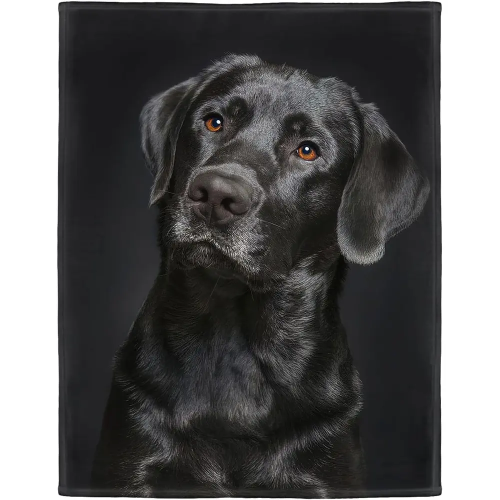 Black Labrador Print Blanket - 280g Soft Fluffy Single-Sided Elegant Dog Print Textile, for Sofa, Bed, with Comfortable Temperature Regulation