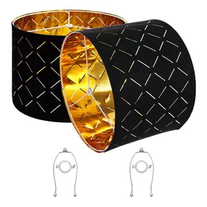 VEVOR Drum Lamp Shade 2 Set, 13 in Top x 13 in Bottom x 10 in High, Medium Drum Lampshade with Harp, Replacement Lamp Shade for Table Lamps Floor Lamps Pendant Lights, Black Diamond Hollow Design