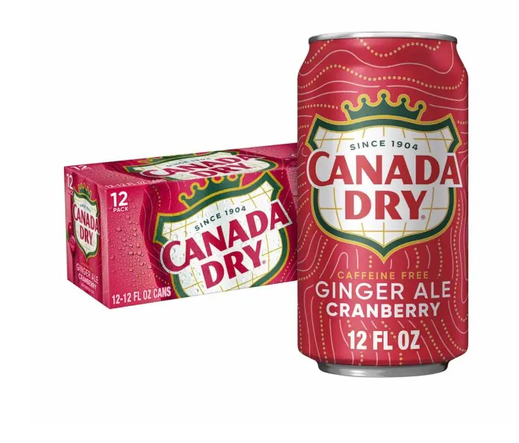 Canada Dry Cranberry Ginger Ale Can Soda Beverage 12/12oz Caffeine Free Fruit Flavor Refreshing Taste Unique Combination
