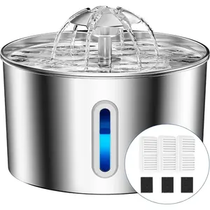 Water Fountain Stainless Steel-74oz/2.2L Corded Water Dispenser Silent Dispenser for Drinking Inside Indoor Metal Spout Fountain With 3 Filters,3 Sponges For Cat