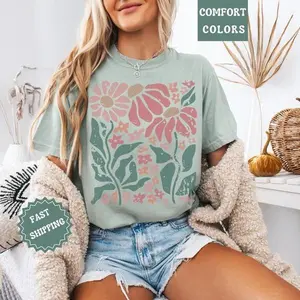 Comfort Colors Boho Daisy Flower Tee Soft Comfy Floral Graphic T Shirt Cottagecore Style