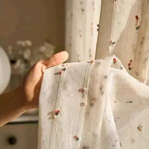Vintage Linen Curtains with Colorful Dots, Textured Drapes for Living Room Bedroom Office, Home Decor Protection, Home Decoration Curtain, Window Curtain
