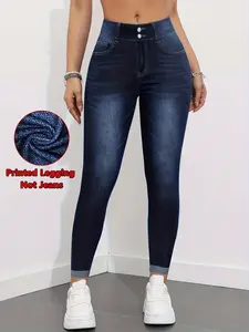 Fashionable Printed Leggings, Women, Pockets, Non-Denim Fabric, Comfortable Skin-Friendly, Casual Long Pants, Perfect for Cycling Running Walking Parties