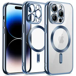Electroplated Magnetic Smartphone Case, Shockproof Protective Accessory with Transparent Cover, Button-Enhanced Phone Case for iPhone 11/12/13/14/15/16/17 Plus/Pro/Pro Max Devices & Mobile Accessories