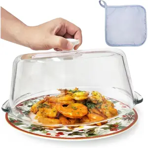 Glass Microwave Splatter Cover for  Tall Microwave Cover with White Ceramic Knob   Safe 10 In Plate Splatter Guard Lid with Vent Hole  Dishwasher Safe