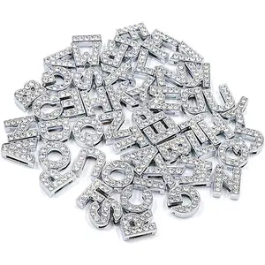 AUEAR, 52 Pack Silver A-Z 8mm Full Rhinestone Slide Crystal Alphabet Alloy Letter Charm for Bracelets Necklace Wristbands DIY Jewelry Making