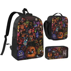 five nights at freddy's Lightweight Backpack Set With Lunchbox And Pen Pouch A Great 17inch Backpack For Traveling Rucksack FNaF Daypack Nightmare Bonnie lunchbag