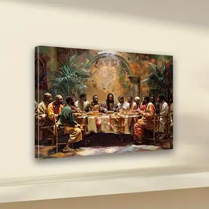 Framed, 1 Piece Black Last Supper Artistic Canvas Wall Art, Wooden Frame Religious Print, Vintage and Classic Prints, Ready to Hang Home and Bedroom Decoration, Unique Holiday Gift for Him or Her