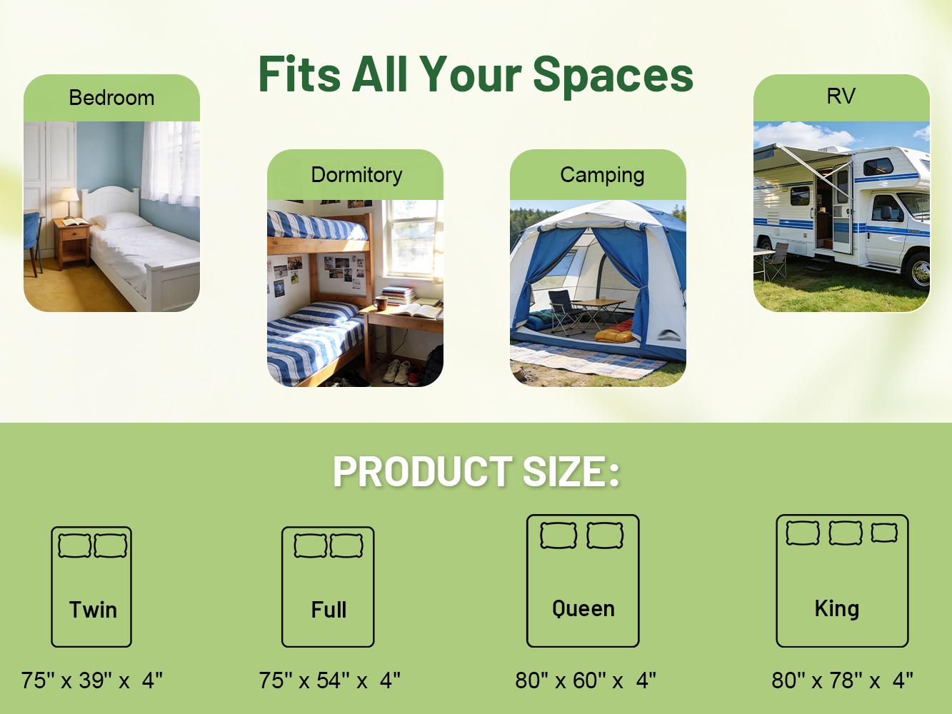 [Back Pain Relief] Raybee 1200gsm Bamboo Fiber Mattress Topper  Pad for Pressure Relief & Better Sleep, 2-4 Inch Microfiber Filling Mattress Protector Cover, Quilted, Machine Washable for Up tp 12" Mattress, Anti-slide, Twin, Full, Queen, King