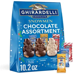 GHIRARDELLI Limited Edition Holiday Chocolate Snowmen Assortment, 10.2 oz Bag – Festive Mix of Milk, Dark & Peppermint Bark Candy for Gifting