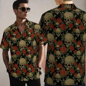 Gothic Skulls and Roses Hawaiian Shirt – Dark Floral Button Down #GothicFashion #HawaiianStyle #SkullStyle #StreetwearFashion #SummerLook
