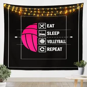 Volleyball Wall Hanging,Volleyball Gaming Tapestry,Eat Sleep Wall Blanket,Volleyball Court Wall Art,Small 51W"x59L" Decor Room Black Lightweight