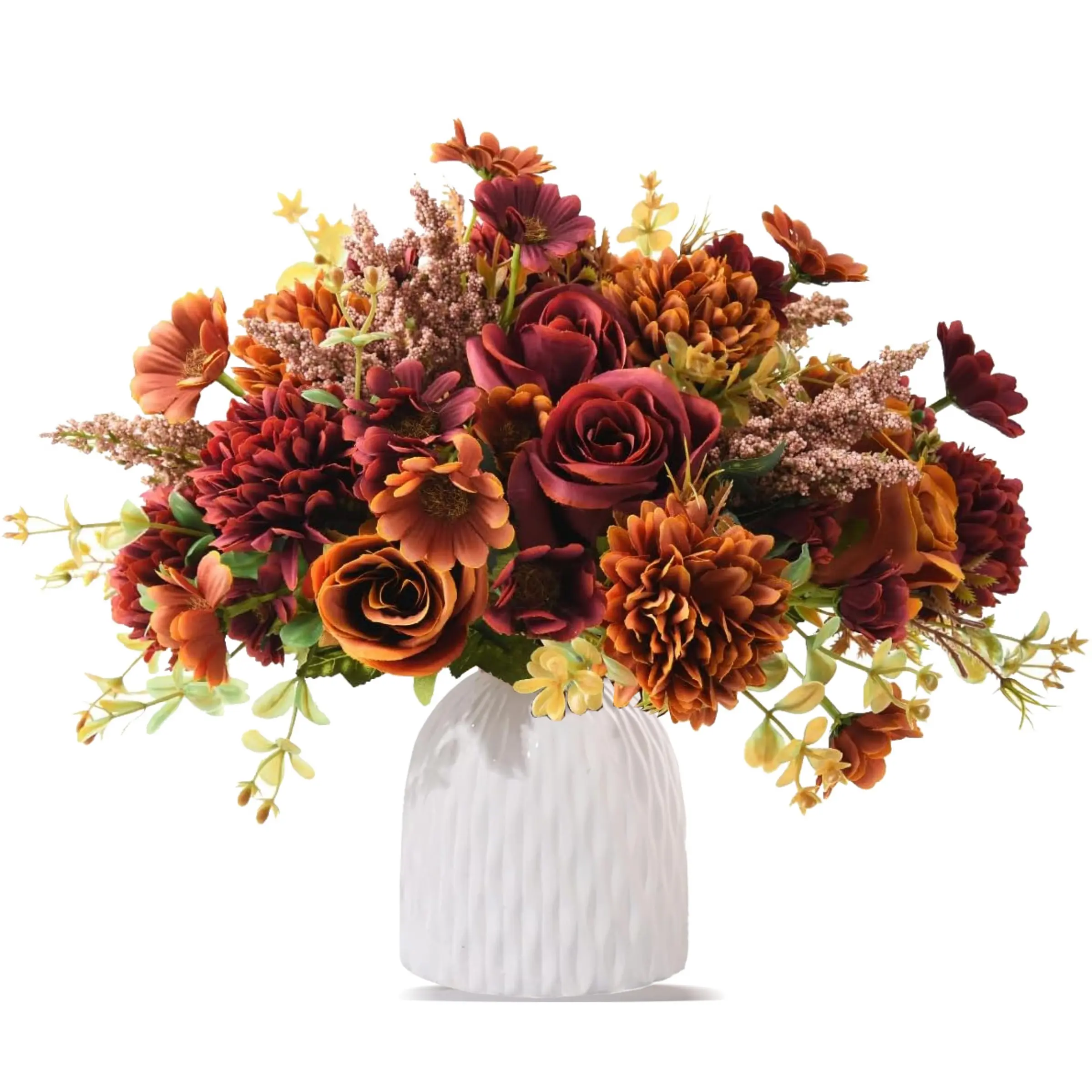 1 PC Artificial Fall Flowers, Faux Rose Bouquet with Hydrangea, Fake Flower Arrangement for Home Fall Wedding Table Centerpieces Decorative Party Decor Home Decoration Bouquet, Flower Design Decorations