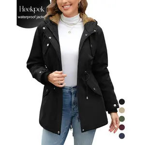 Women’s fleece-lined waterproof rain jacket — lightweight hooded raincoat for hiking and travel with pockets, suitable for winter and fall; freshness #outdoorfunGift