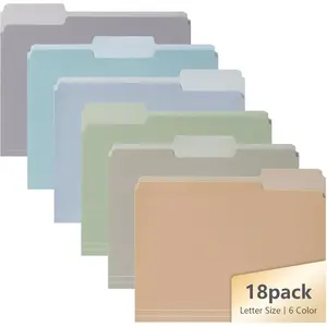 18 count File Folders, Letter Size, 6 Color Assorted Two-Tone, Pastel, Manilla folders 8.5 x 11, for documents, Colored folders, 3 Tab Position,Filing Cabinet, carpetas para documentos, Paper