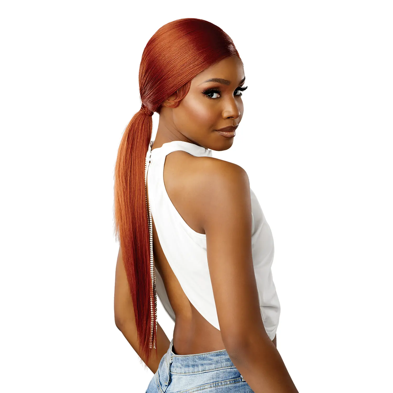 Dashly Wig Unit 51 Curly HD Lace Front Wig, Heat Resistant Synthetic Hair with Bangs and Baby Hairs, Versatile Shoulder Length Style in ChocolateCopper, Baby Hairs For A Flawless Hairline