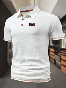 Men's Graffiti Letter Print Polo Shirt, Geometric Pattern, Slim-Fit, Short Sleeve, Business Casual, Fashionable and Comfortable