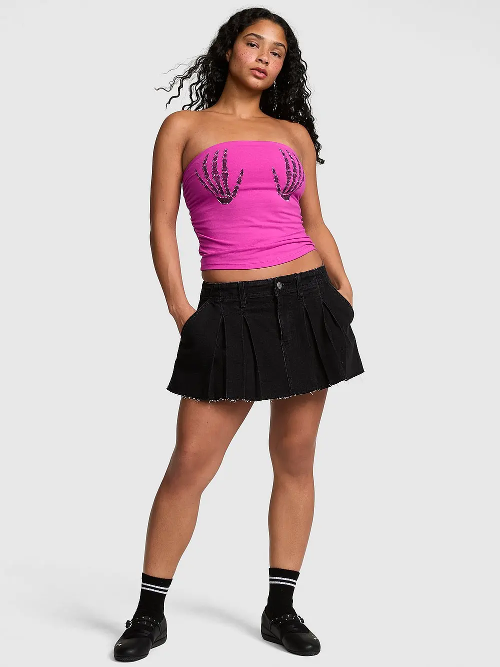 PINK All-Day Cotton™ Ruched Front-Tie Tube Top