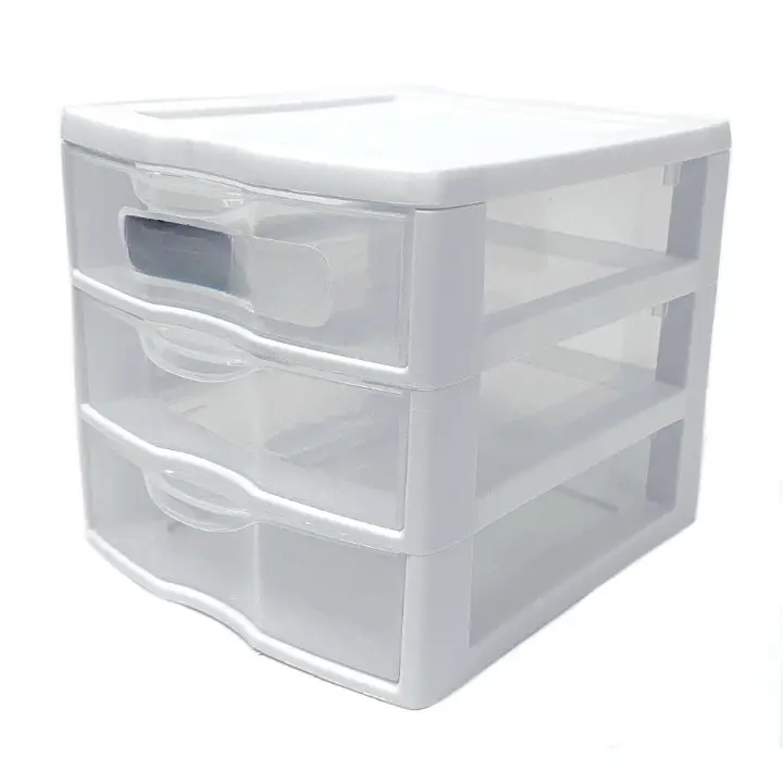 White Plastic 3-Drawer Desktop Organizer Unit - Office Furniture, Organizer Storage for Office, Makeup, Jewelry Needs Stackable Handle, 3-Drawer Storage System, Easy To Move And Reposition