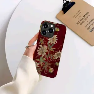 iPhone 14 Pro Phone Case Cover White Passion Flowers Retro Deep Red Frosted Anti-Scratch Silicone PC Hard Pattern Shell