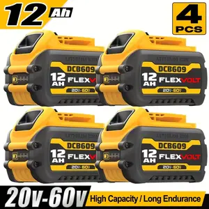 Dewalt 12Ah Replacement Battery for 20V 60V Max DCB606 DCB609 DCB612, Dual Voltage Compatible, 3-LED Gauge, Overcharge Protection, 4-Pack
