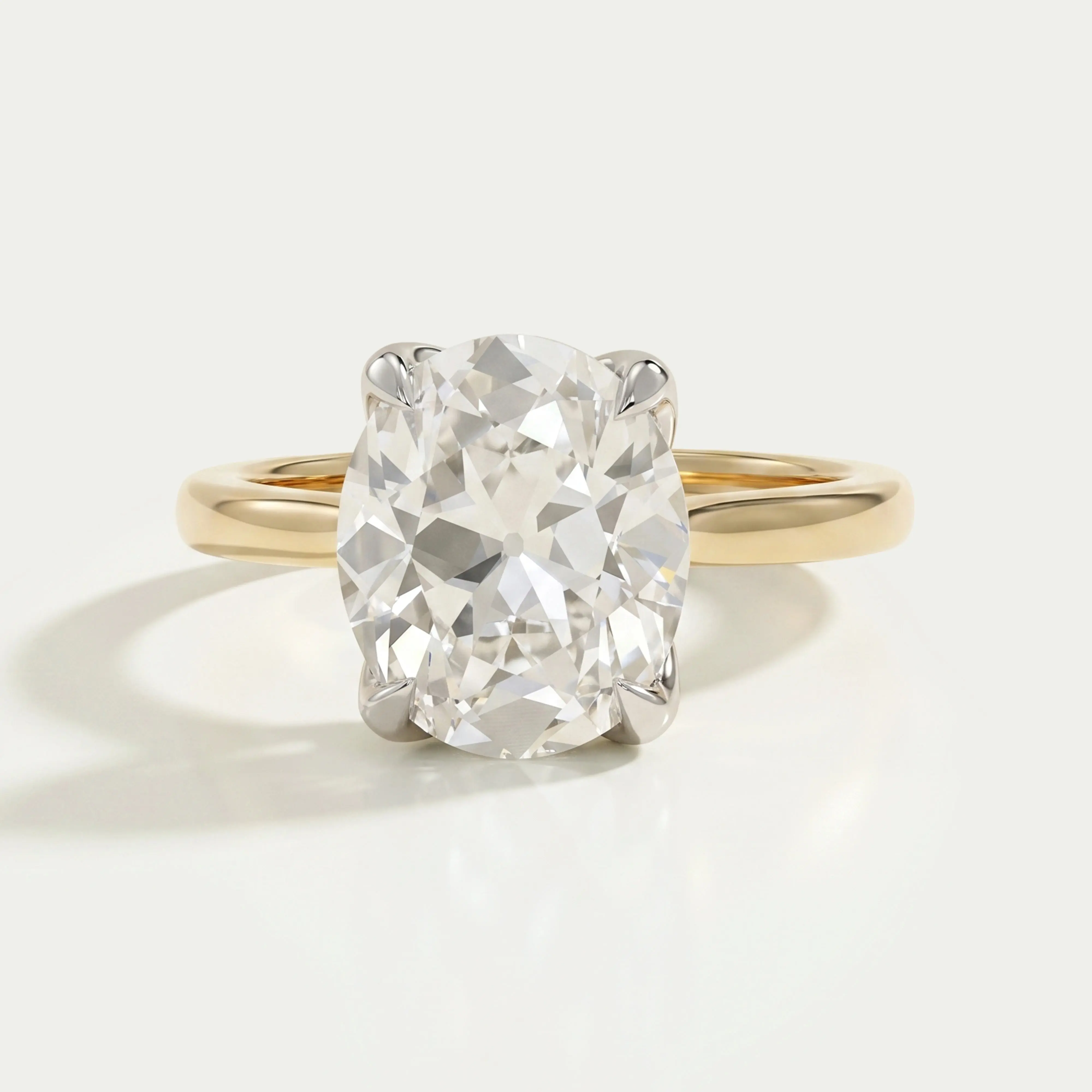 Solitaire Old Mine Cut Oval Diamond Engagement Ring