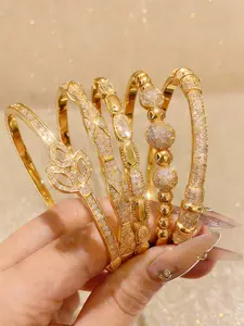 5-piece elegant and luxurious classic bracelet set, made of copper, perfect for layering, trendy stack bangle. Ideal for daily wear, Valentine's Day, Mother's Day, Carnival, and graduation season gifts