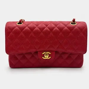 Pre-owned CHANEL FRANCE Crossbody Bags H1 Classic Flap (CF) Red Mouth Cover Bag Burgundy Caviare Cowhide H22961