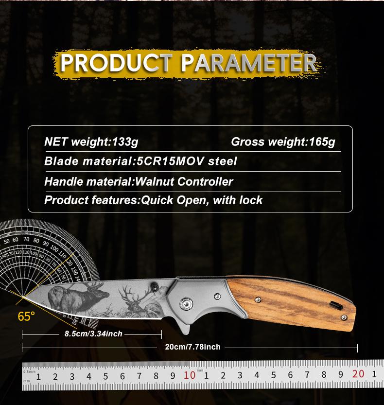 Kitchen fruit knife, pocket knife, solid wood handle, moose art blade design, a beautiful, convenient everyday small knife—great product