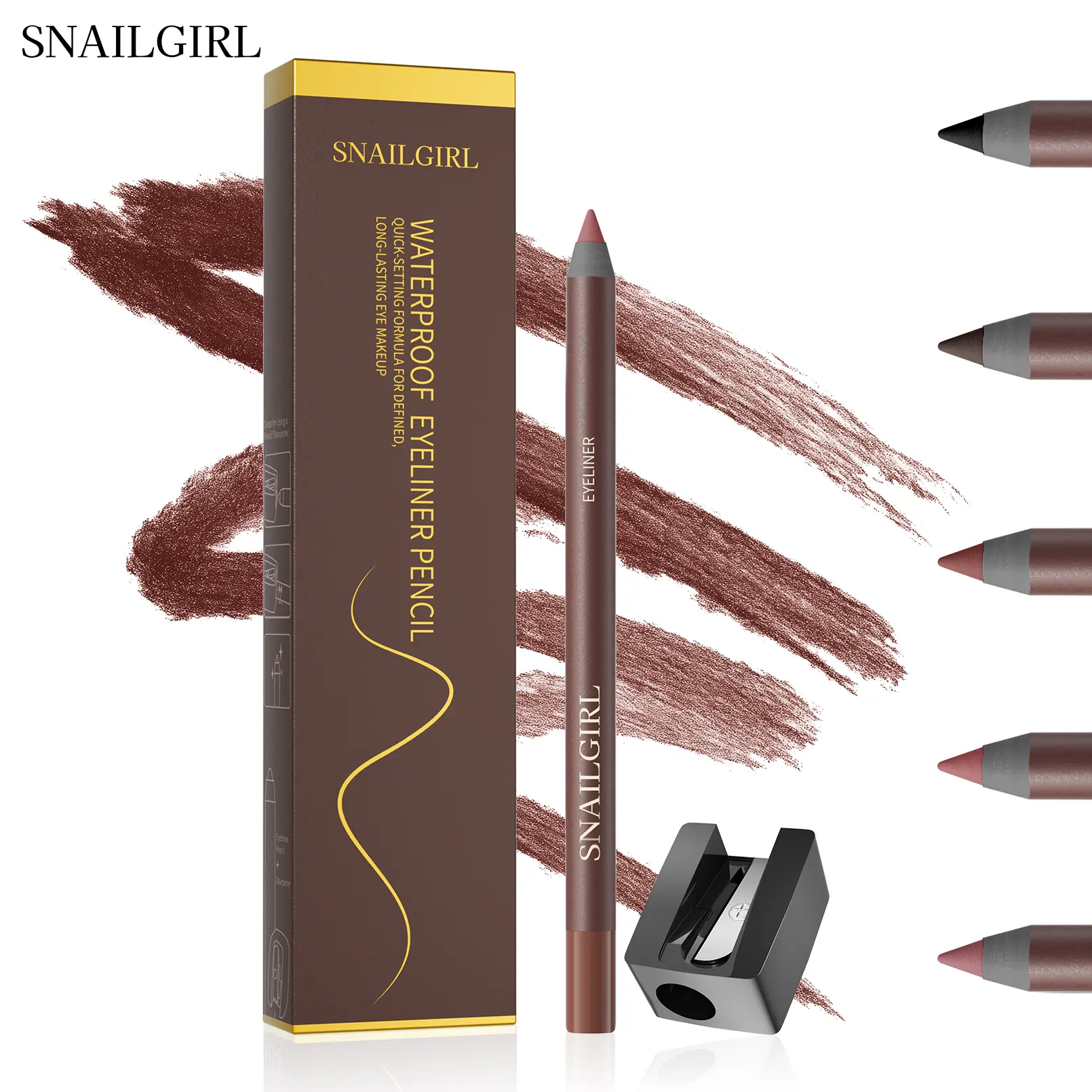 Waterproof Gel Eyeliner Pencil with Sharpener, 24H Water Resistant Silky Creamy Formula, Alcohol-Free Smudge-Proof Smooth Glide, Easy Application for Daily Wear & Youth Targeted Special Occasions